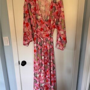 Unique Vintage Pink Rooster Wrap Dress